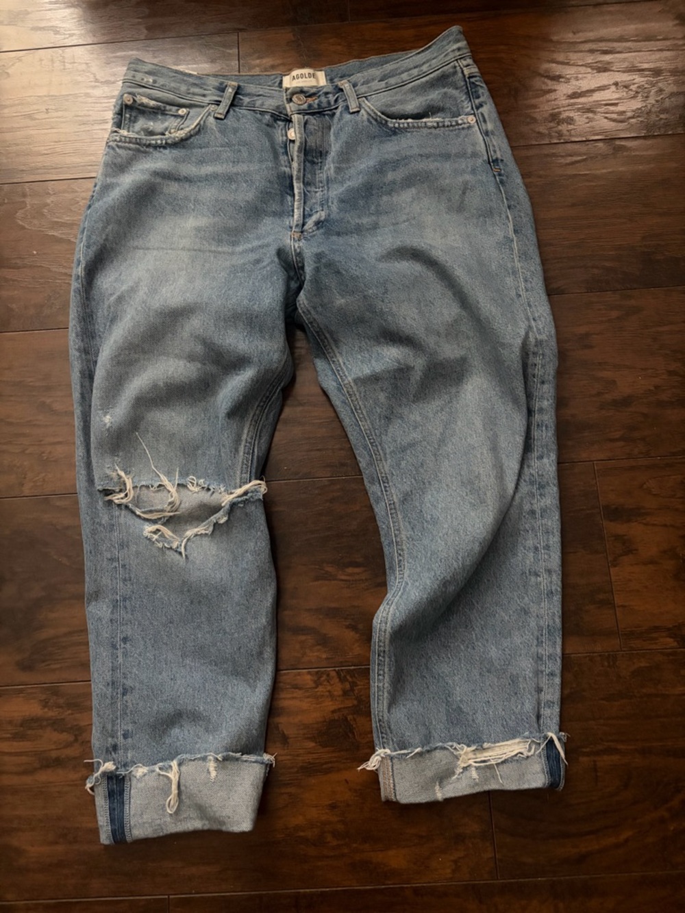 Agolde Light Blue Distressed Ankle Jeans
